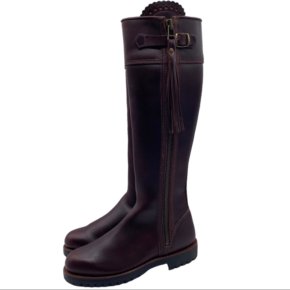 Penelope Chilvers Leather Long Tassel Knee High Boot in Conker Size 38